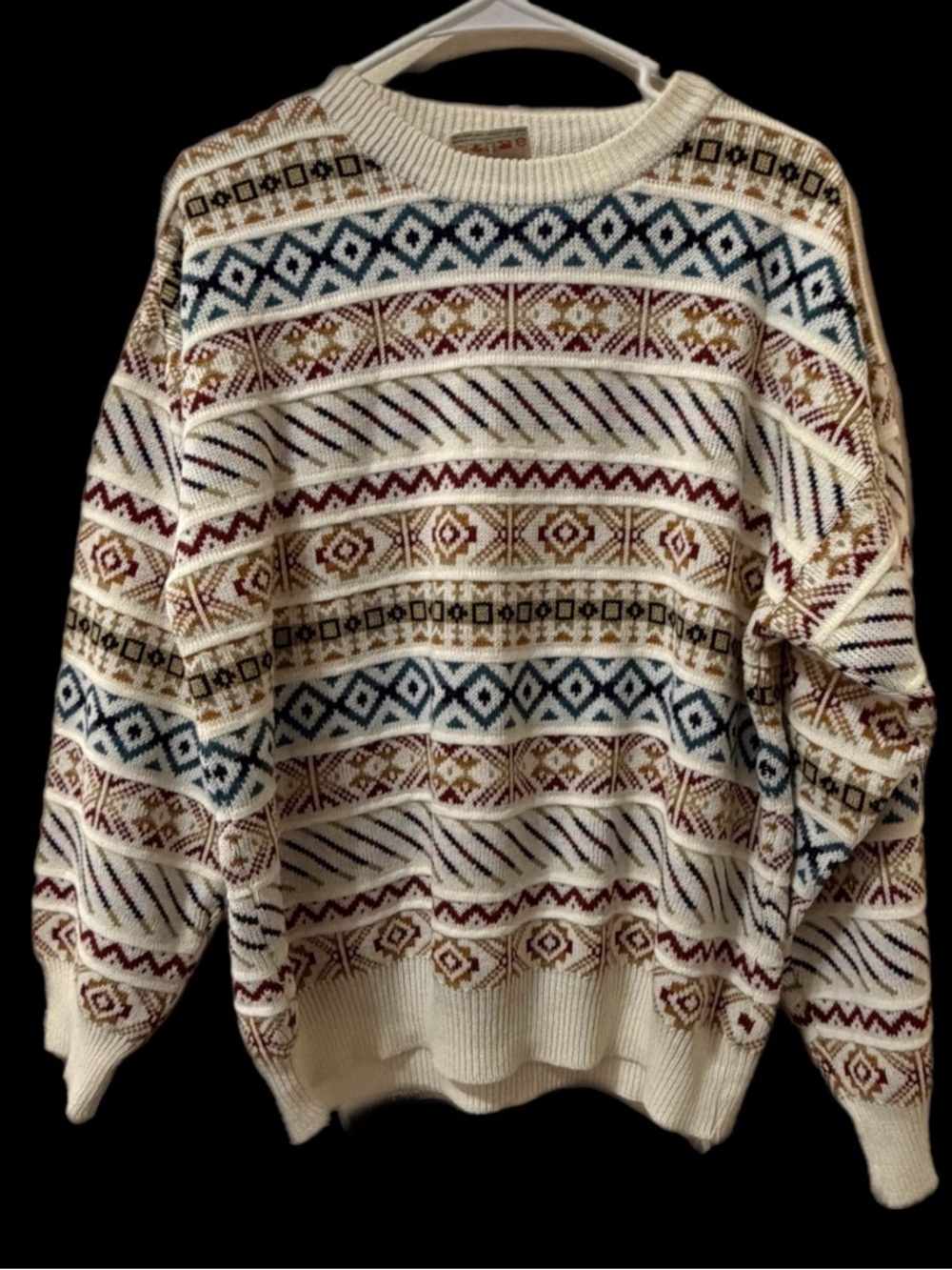 Northwest Cream Crewneck Sweater with Multi-Color Fair Isle Stripes